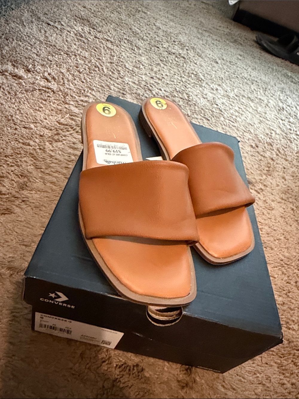 Brown Leather Slide Sandals - Women